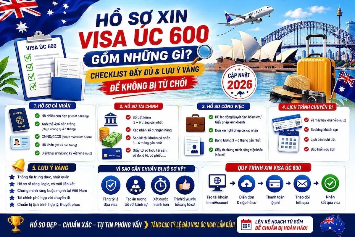 Hồ Sơ Visa Úc 600 Gồm Những Gì? Checklist Đầy Đủ 2026
