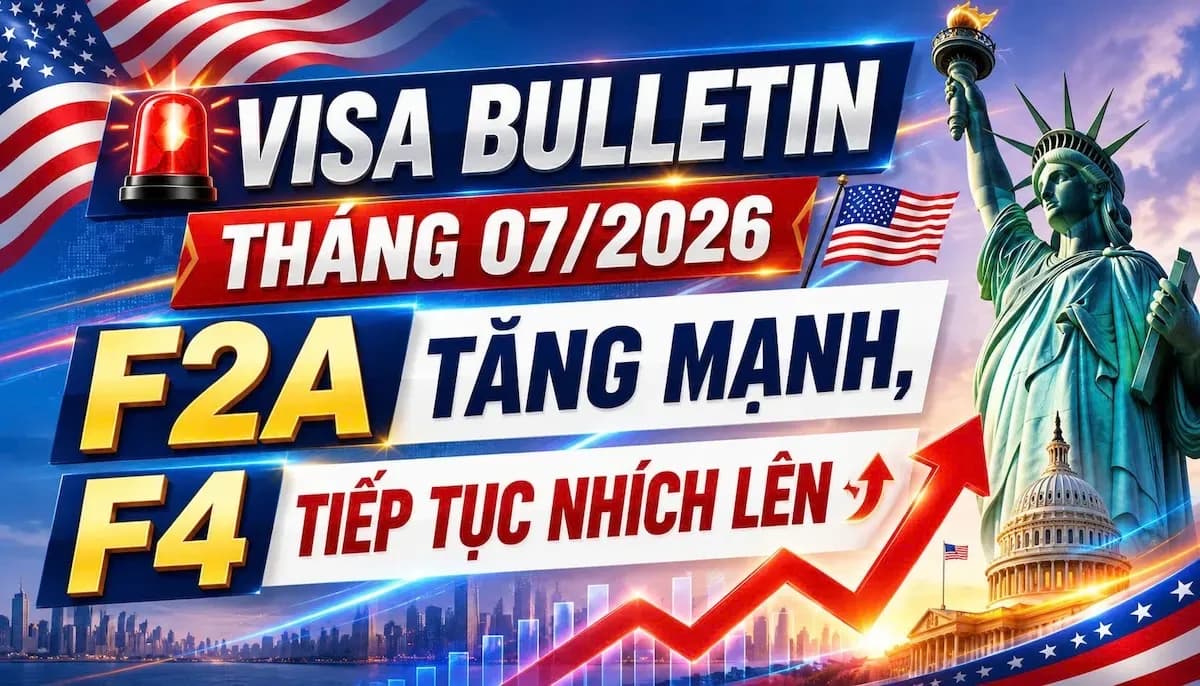 Visa Bulletin Tháng 7/2026: F2A Tiếp Tục Dẫn Đầu, F4 Tăng Mạnh