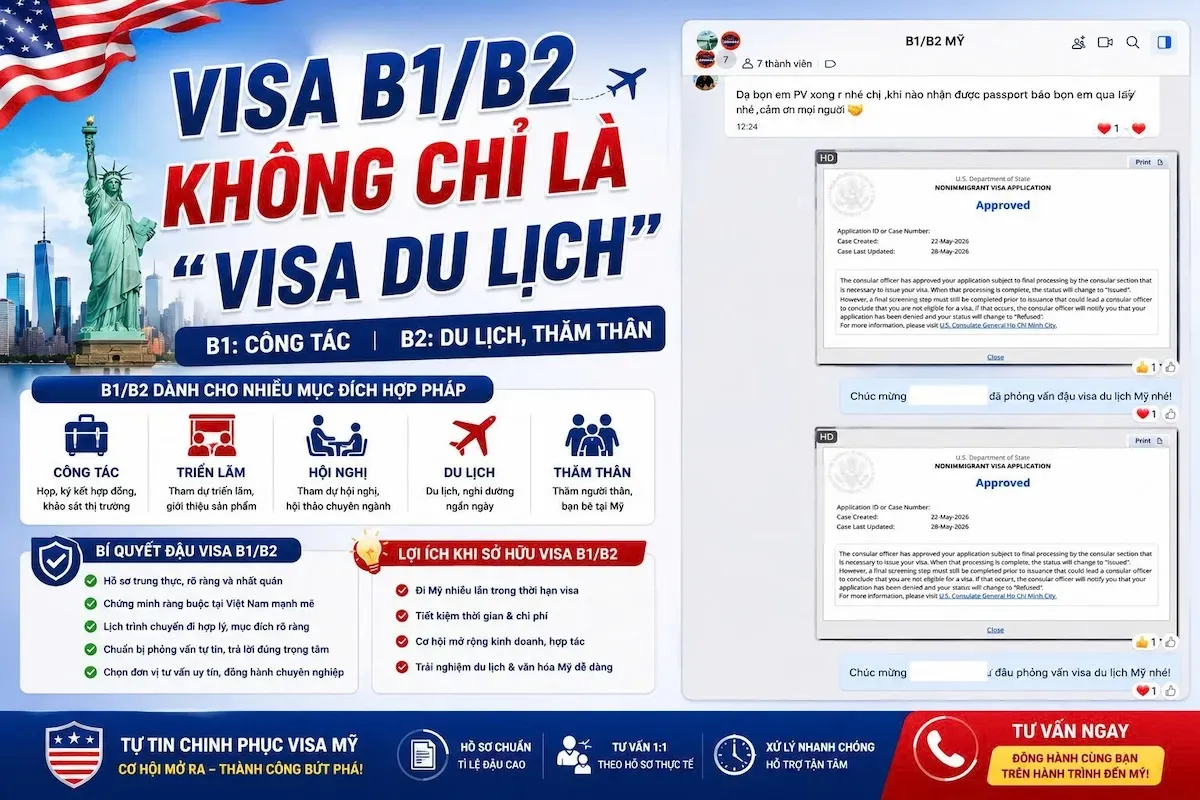 Visa B1/B2 Mỹ Công Tác 2026: Xin Visa Đi Triển Lãm, Hội Nghị