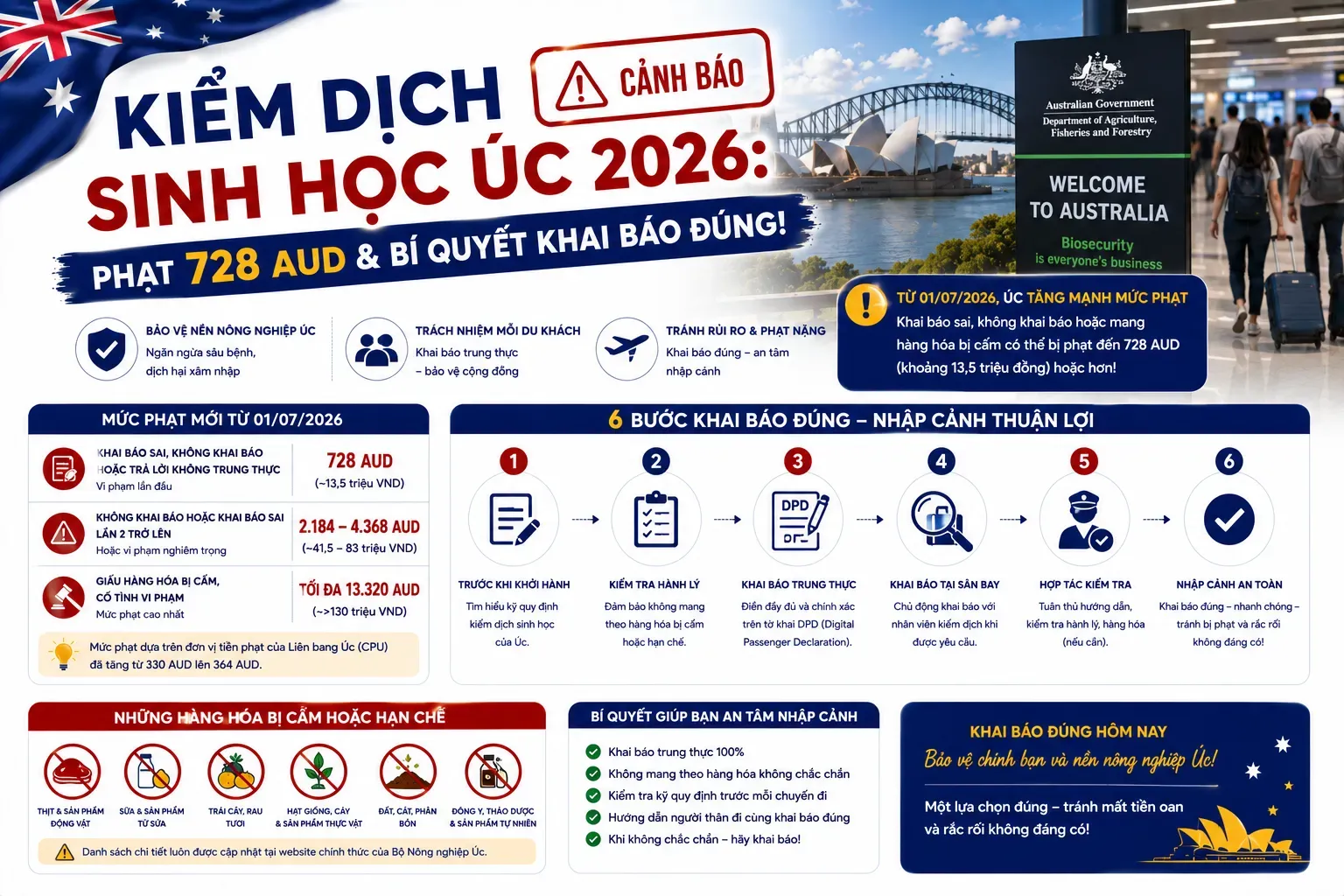 Kiểm Dịch Sinh Học Úc 2026: Cảnh Báo Phạt 728 AUD & Bí Quyết Khai Báo Đúng!
