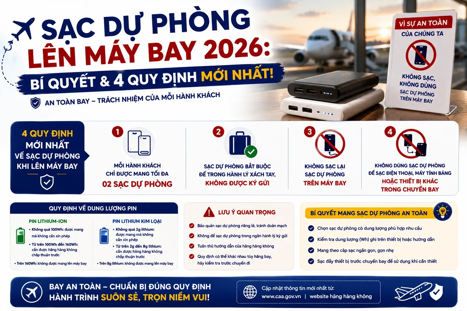 Sạc Dự Phòng Lên Máy Bay 2026: Bí Quyết & 4 Quy Định Mới Nhất!