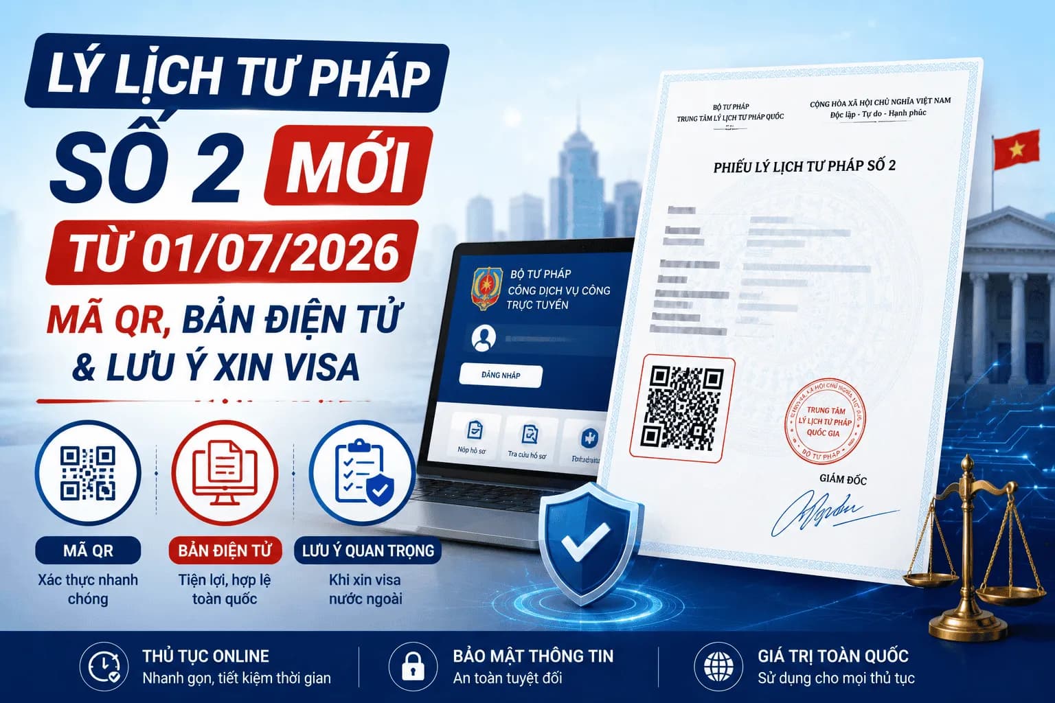 Lý Lịch Tư Pháp Số 2 Mới Từ 01/07/2026: Mã QR, Bản Điện Tử & Lưu Ý Xin Visa