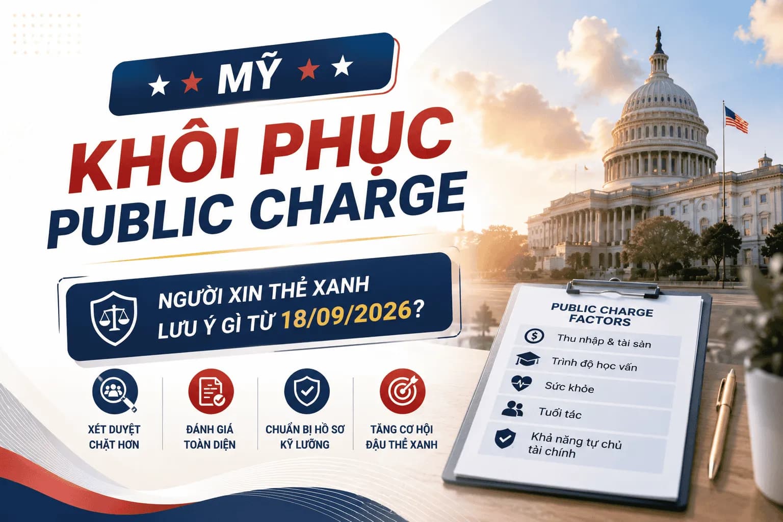 Mỹ Khôi Phục Public Charge: Người Xin Thẻ Xanh Lưu Ý Gì Từ 18/09/2026?