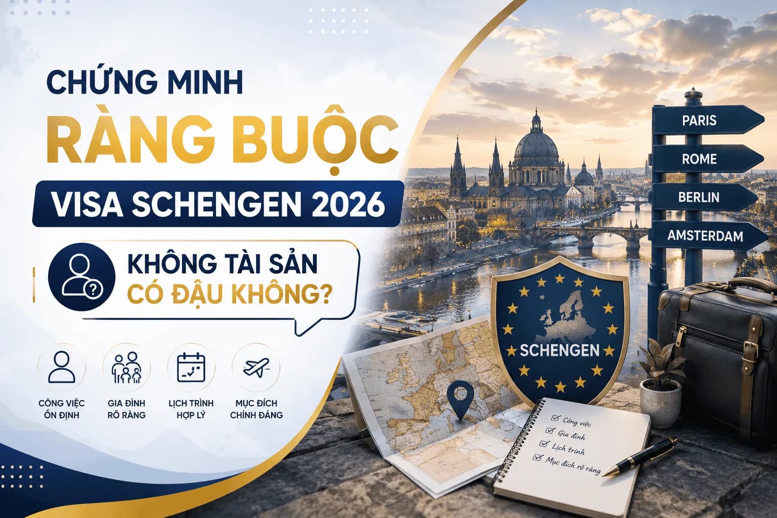 Chứng Minh Ràng Buộc Visa Schengen 2026: Không Tài Sản Có Đậu Không?