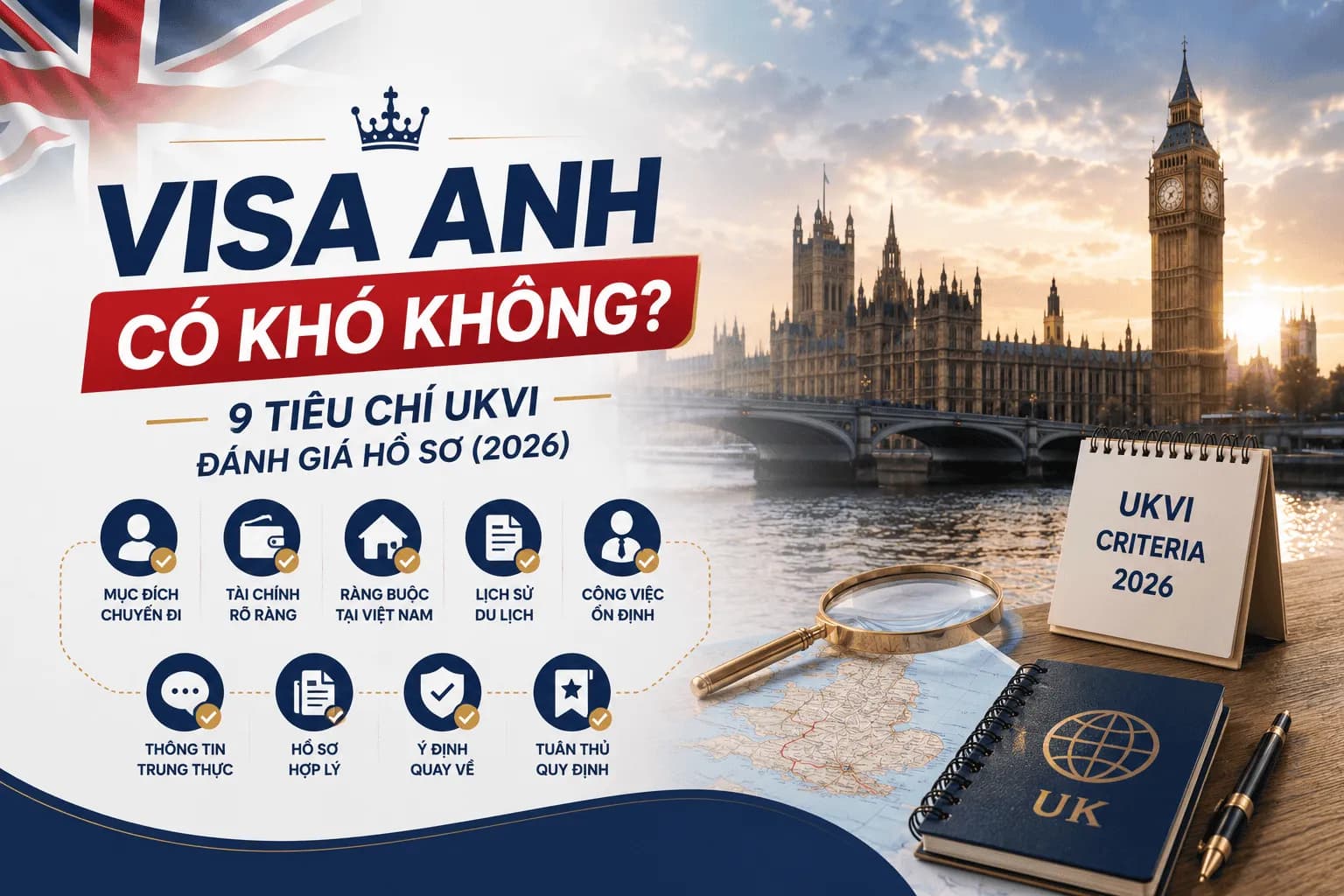 Visa Anh Có Khó Không? 9 Tiêu Chí UKVI Đánh Giá Hồ Sơ (2026)