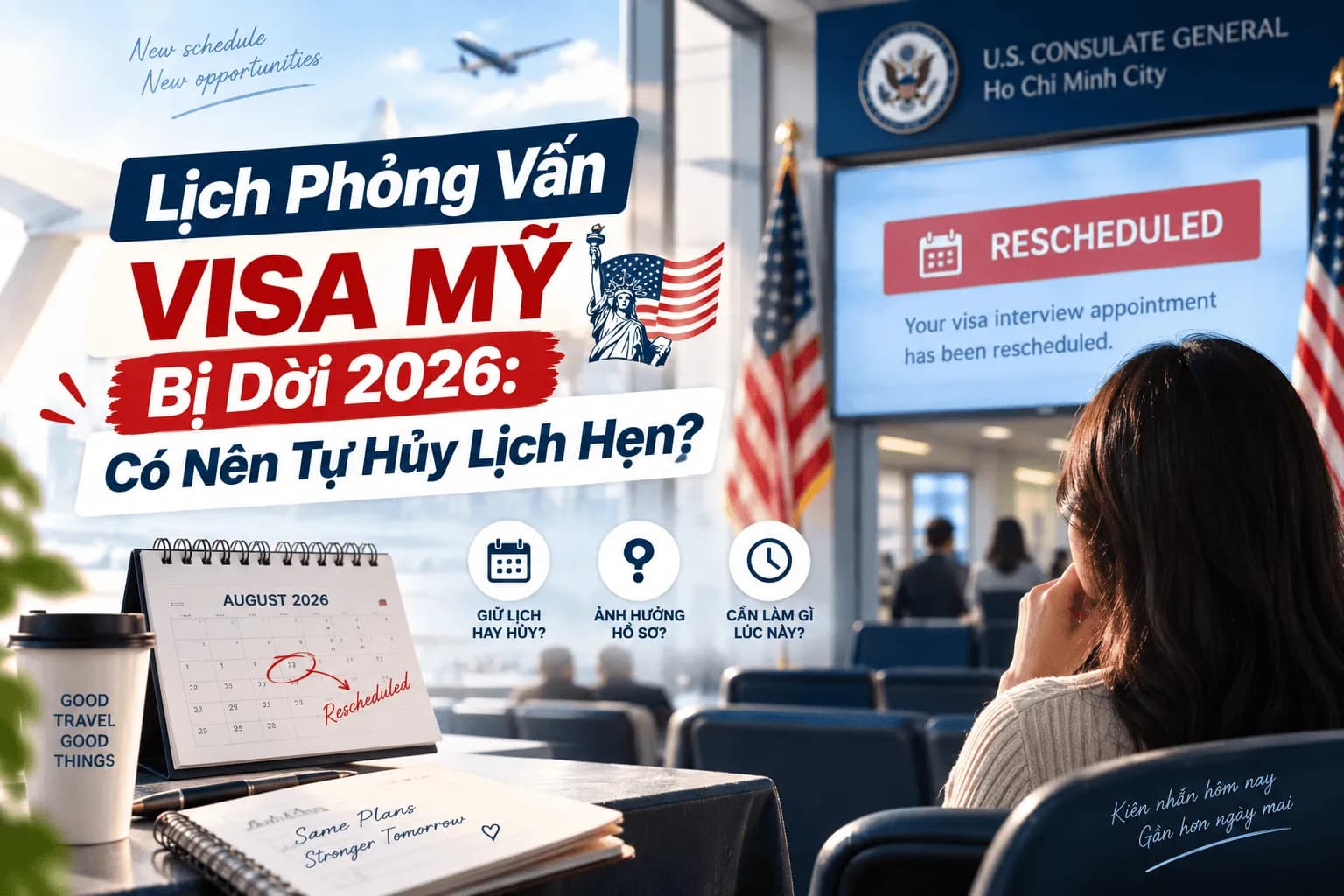 Lịch Phỏng Vấn Visa Mỹ Bị Dời 2026: Có Nên Tự Hủy Lịch Hẹn?